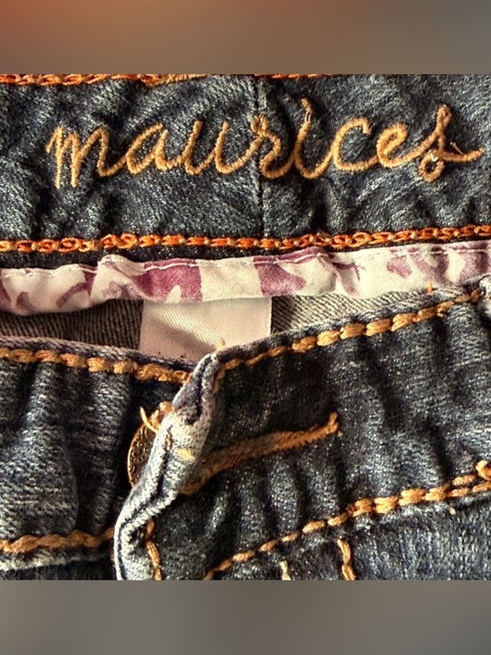 Maurices Dark Blue Denim Shorts with Contrast Orange Stitching - Picture 3 of 4